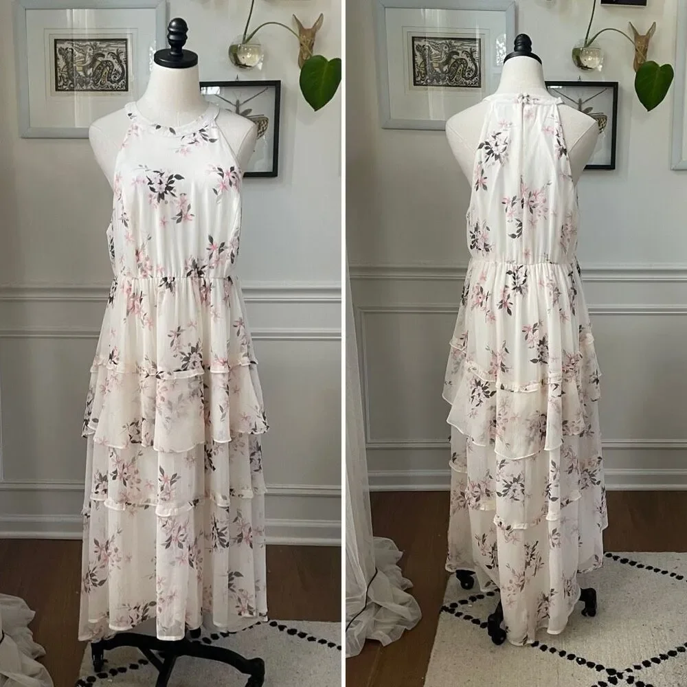 Torrid White Floral Tiered Chiffon Maxi Dress $90 0 L 12